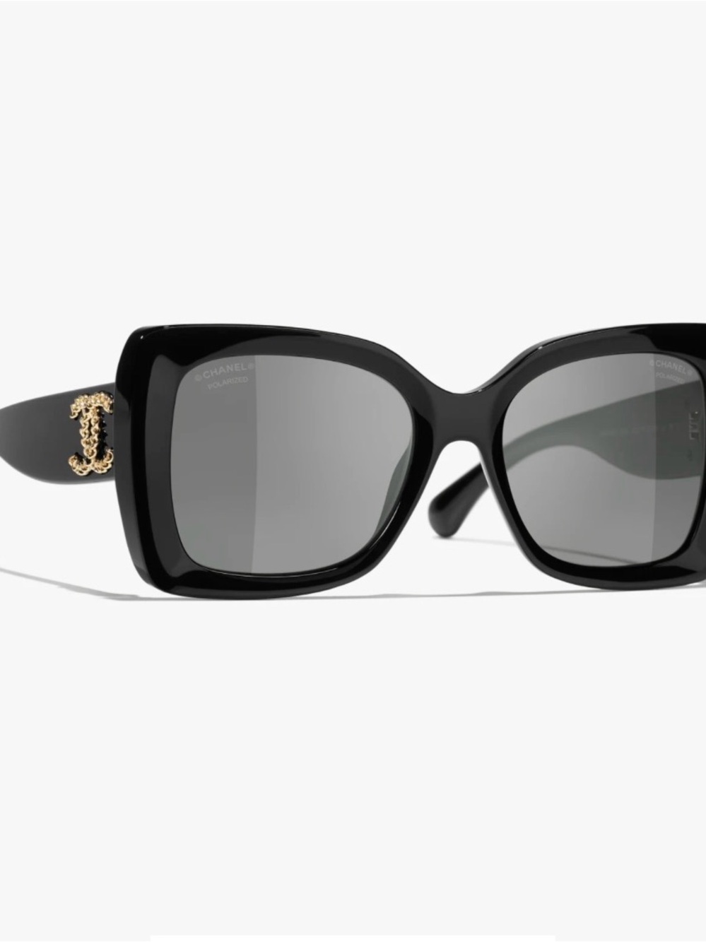 CHANEL Black Square Sunglasses with Gold CC Accent